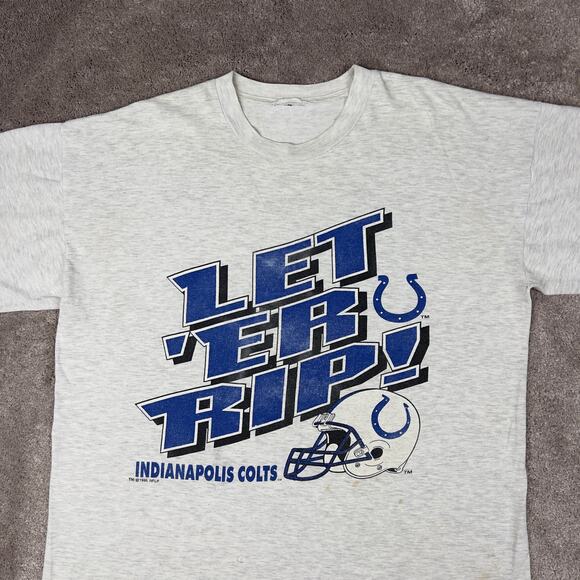 Gray Let 'Er Rip Indianapolis Colts Football T-shirt 1995 Size XL Sportswear - Picture 2 of 7